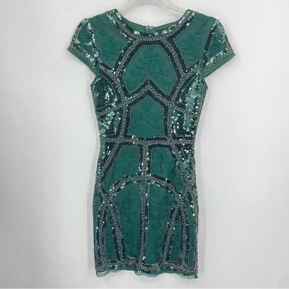 Lulus Spread Your Shine Emerald Green Sequin Embroidered Bodycon Dress Sz XS - Picture 2 of 11